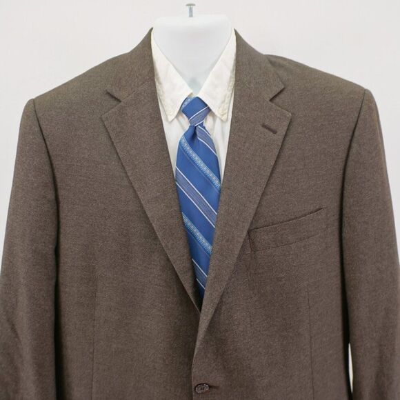 Hart Schaffner Marx Flannel Like Wool Brown Check Sport Coat 42L 2 Button Tag 46 - Picture 1 of 14